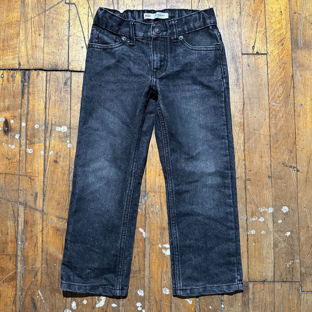 Levi's 514‎ Jeans Boys Size 5R Black Denim Solid Straight Fit Pockets Red Tab